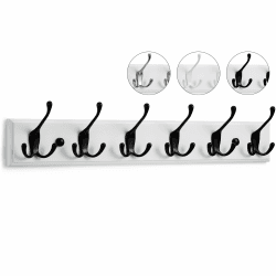 LARHN Garderobenhaken Weiß - Garderobenleiste Weiß mit 6 Haken in Schwarz - 59 cm - Kleiderhaken Wand - Wandgarderobe für Flure, Garderoben, Schlafzimmer und Badezimmer Schwarz 6 Haken