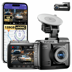 AZDOME Dashcam Auto Vorne Hinten 4K/2,5K Autokamera mit 128GB eMMC, ADAS, HDR, Kein Licht Vollfarbe Super Nachtsicht, 5GHz WiFi GPS, Parküberwachung, Weitwinkel, G-Sensor, Loop-Aufnahme, GS63Pro