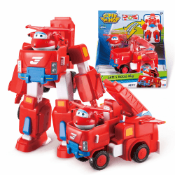 Super Wings EU720311 - Transformations-Flugzeug Jett Robo Rig, ca. 18 cm große Spiel-Figur für Kinder, verwandelbares Spielzeug, Fahrzeug und Roboterfigur, Rot Jetts Robo-Rig