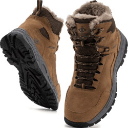 JACKSHIBO Winterschuhe Herren Winterstiefel damen mit Warm Gefüttert Wasserdicht Schneeschuhe Rutschfest Wanderschuhe Trekkingschuhe Winter Outdoor Schneestiefel Winterboot 40 EU Braun