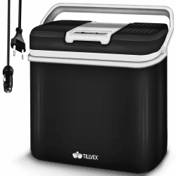 tillvex Kühlbox elektrisch 24L | Mini-Kühlschrank 230 V und 12 V für KFZ Auto Camping | kühlt & wärmt | ECO-Modus Anthrazit