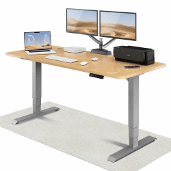Desktronic Höhenverstellbarer Schreibtisch (180x80cm) - Schreibtisch Höhenverstellbar Elektrisch mit Flüsterleisem Dual-Motor & Touchscreen - Hohe Tragfähigkeit - Stehtisch HomePro Grau + Eiche 180 x 80 cm