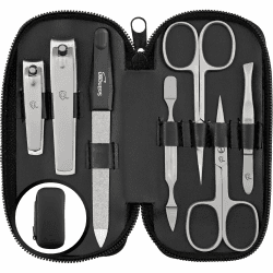 Maniküre Set Solingen - Vergleichssieger mit Top Preis/Leistung - Etui handlich und weich - 7teiliges Nagelset für Damen und Herren marQus aus Edelstahl 11. Schwarz - matt