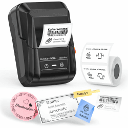 SUPVAN T50M Pro Bluetooth Etikettendrucker mit Etiketten, Breite wasserfeste Etiketten, Vielseitige App mit 30 Schriftarten und über 700 Icons, Etikettiergerät für Einzelhandel, Büro, Organisation Drucker + 1 Etikett