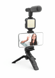 DigiPower Vlogging Set Like Me mit LED-Videoleuchte + Mikrofon + Handy Halterung + Handgriff/Mini-Stativ, kompatibel mit Smartphones, für TikTok, YouTube, Live-Streaming und Meetings Vlogging Set "Like Me"
