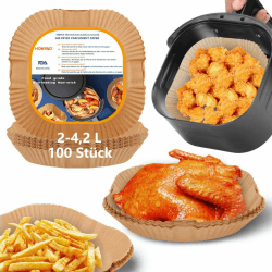 HONYAO Backpapier für Heißluftfritteuse 2-4,2 L, 100 Stück Quadrat 16x16 cm Air fryer Baking Papier Liners Antihaft Einwegpapier Zubehör kompatible mit Philips Cosori Xiaomi Airfryer Quadrat 16x16cm