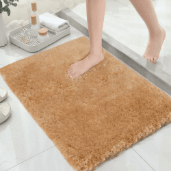 Mibao Badteppich, rutschfeste und waschbare Badematte, Weicher Flauschiger Badvorleger, Shaggy Hochflor-Mikrofasermatte für das Badezimmer, Badezimmerteppich Beige 40 x 60 cm