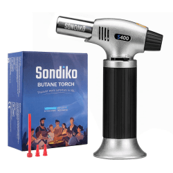 Sondiko Küchenbrenner, Flambierbrenner, Nachfüllbarer Crème Brulée Brenner, Lötbrenner mit Sicherheitsschloss für die Küche, Home Crème Brulée, Desserts, Camping, DIY, Löten (Butan nicht Inbegriffen) S400