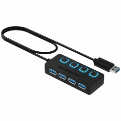 SABRENT USB Hub 3.2x1, USB Adapter, USB Verteiler, USB 3 Hub mehrfach Verlängerung mit EIN/AUS-Schaltern und langes Kabel, für PS5, PC, Laptop, USB Stick, Drucker, MacBook und mehr (HB-UM43) 4 Port