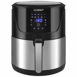 LLIVEKIT Heißluftfritteuse XXXL mit 7 Liter in Silber, Heissluft Fritteusen Air Fryer mit Digitalem LED-Touchscreen, 10 Programmen, Timer & Warmhalten, Fritteuse mit Rezeptbuch, ohne Öl, 1800W 7L Schwarz und Silber