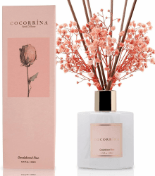 Cocorrína Raumduft Reed Diffuser mit 8 Duftstäbchen 200ml- Sandelholz Rose, Natürlich, Langanhaltend, Home Duft ätherisches Öl Reed Diffusor für Badezimmer Regal Dekoration