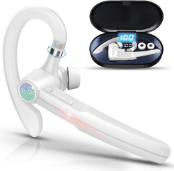 Bluetooth Headset Telefon mit Mikrofon Bluetooth Kopfhörer Kabellos,48Hrs Talk Wireless Headset Bluetooth Freisprech,In Ear Kopfhörer Business/Büro/Geschäft/Fahren für iPhone Samsung Android,Updated Neu-Weiß