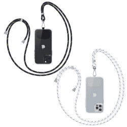 GUMO-LONG Handykette Universal zum Umhängen - Kompatibel mit jedem Handy und Smartphone, Kette zum Umhängen, Hülle mit Kordel, Handyband mit jeder Hülle kombinierbar Schwarzgold + Weißgrau