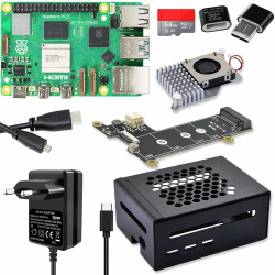 Raspberry Pi 5 8GB PCIe M.2 NVMe - Kit | Metallgehäuse | Active Cooler | M.2 NVMe SSD PCIe Board | USB-C 27W Netzteil | 64GB SD Karte | 4K Micro HDMI Kabel