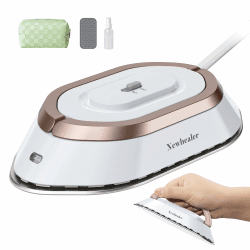 Newbealer Mini Reisebügeleisen mit umschaltbarer Spannung-220V/120V, Kompaktes Bügeleisen für Kleidung (kein Dampf), Keramikfläche, 150 °C Heißpress mit Sprühflasche, Beutel und Silikonständer Gold
