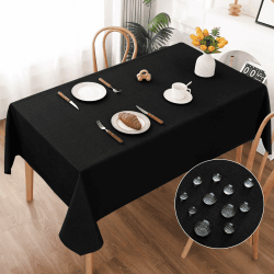 AooHome Tischdecke Abwaschbar, Schwarz Tischdecken 140x200cm Leinen-Optik Tischtuch aus Polyester Wasserabweisend mit Lotuseffekt, Dauerhaft Kratzfest für Wohnzimmer, Esszimmer, Balkon, Garten Schwarz 140X200cm