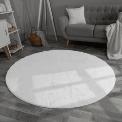 TT Home Wohnzimmer Teppich Hochflor Langflor Kunstfell Weich Modern Unifarben Flauschig, Farbe:Weiß, Größe:160 cm Rund 160 cm Rund Weiß
