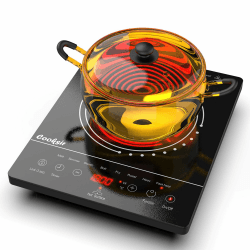 Cooksir Glaskeramikkochfeld 1 Platte, Tragbar Kochfeld mit Stecker, Infrarot-Wärme, 2000W, 28cm, Glaskeramik Kochplatte, Sicherheitsschloss, 4 Stunden Timer 36cm 1 Platte mit Stecker