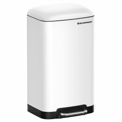 SONGMICS Mülleimer, 30 l, mit Pedal aus Stahl, Inneneimer und Deckel, Griff, Soft-Close, luftdicht, für Küche, Wohnzimmer, Weiß LTB01W