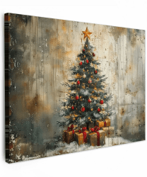 MuchoWow© Weihnachtsdeko Leinwandbilder 80x60 cm Wall Art Decoration Bilder Weihnachtsgeschenke für die Wand Deko Canvas Painting Wanddekoration Wohnzimmer Weihnachtsbaum - Vintage - Weihnachten Weihnachten - Vintage 60L x 80B cm