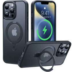 CASEKOO 2024 Neu Magic Stand für iPhone 12 Pro Max Hülle für MagSafe [Militärschutz] [Unsichtbarer Ständer] Stoßfeste Kratzfeste Schutzhülle Dünne Griffige Handyhülle Matte Case - Edel Schwarz für iPhone 12 Pro Max 6,7'' Schwarz