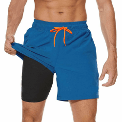 Ougelebo Badehose Herren mit Reißverschlusstasche Badeshorts Schnelltrocknend 3XL Navyblau 03