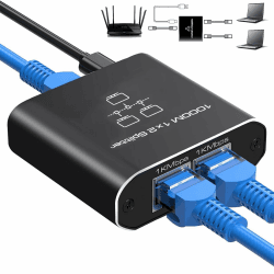 Oliveria LAN Splitter 1 auf 2 1000Mbps Ethernet Splitter LAN Switch 2 Port Mit Type-C-Netzkabel Gigabit Switch für Computer, Hub, Switch, Router, Set-Top Box, Digital TV, et Lan 1 auf 2