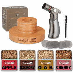 Cocktail Smoker Set mit Taschenlampe, altmodisches Whiskey-Getränke-Smoker-Set mit vier Arten von Holzspänen, Geschenk für Vater, Ehemann und Cocktail-Liebhaber (kein Butan) cherry wood Cocktail Smoker Kit with Torch