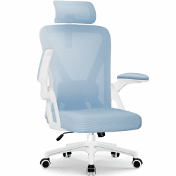 Daccormax Bürostuhl, Bürostuhl Ergonomisch mit Einstellbarer Kopfstütze, Weiche Lendenwirbelstütze und Klappbare Armlehnen Schreibtischstuhl Drehstuhl Wippfunktion, Chefsessel, Rückenschonend Blau