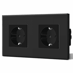 BSEED Schuko Steckdose 2 Fach EU-Standard DoppelsteckdoseWandsteckdose Kristall Glas Platte 16Amp 250 V Verlängerungssteckdosen 157mm Schwarz 2 Fach Schwarz