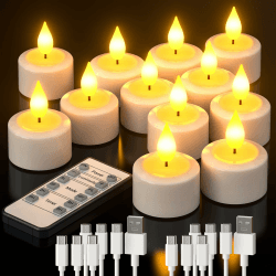 PChero LED Teelichter Wiederaufladbar mit Timer Fernbedienung, 12er Set Elektrische Flammenlose LED Kerzen Aufladbar mit Timerfunktion Flackernde für Halloween Silvester Saisonale Deko Weihnachten 12 Stück