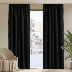 PONY DANCE Lichtundurchlässige Vorhänge mit Kräuselband für Schienensystem 2er Set Schwarze Gardinen Blickdicht Thermovorhang Kälteschutz Schlafzimmer Gardinen Verdunklung, H 245 x B 140 cm H245 x B140 cm (2er Pack) Schwarz