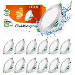 ALUSSO LED Einbaustrahler 230V Ultra Flach Dimmbar 5W 400 Lumen Deckenspots,Warmweiß 3000K Neutralweiß 4000K Kaltweiß 6500K Einbauleuchten,IP44 Deckenstrahler für Badezimmer Küche Wohnzimmer,12er Set 5w Nickel Gebürstet, Ø75-85mm Lochmass 12er Set