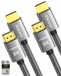Silkland 8K HDMI eARC/ARC Kabel für Soundbar, 2Pack Zertifiziertes HDMI® 2.1 Kabel 1m, PS5 HDMI Kabel 4K@120Hz/144Hz, HDR10, Dolby Atmos, DTS:X, HDCP2.3 für RokuTV/HDTV/Blu-ray/Beamer/FireTV/Laptop 1M 2