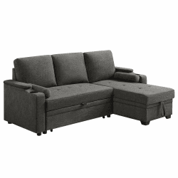 VASAGLE Schlafsofa, Schlafcouch, Bettsofa mit Stauraum, Polstermöbel, Bezug aus Baumwoll-Leinen-Mischgewebe, Becherhalter, modern, Gästezimmer, grau LCS801G01 Grau Bettsofa mit Stauraum