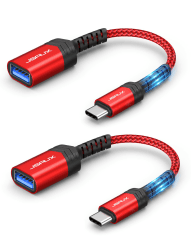 JSAUX Adapter USB C auf USB [2 Stücke], OTG USB Typ C auf USB Adapter Kabel kompatibel mit iPhone 16 Pro Max/15 Pro Max, iPad Pro, MacBook Pro/Air, Galaxy S24/S23/S22 Ultra, Huawei P50-Rot