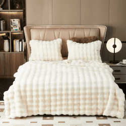 Plüsch Kuscheldecke Flauschig Decke - Super Weiche Kuschelige Fuzzy Bettdecken 1200GSM Kaninchen Kunstfell Decke Leichte Decken Warme Kuscheldecke für Couch Bett Sofa (B180 x L230CM, Weiß) Weiß W180 x L230CM