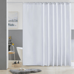 Furlinic Duschvorhang Überlänge Badvorhang Anti-schimmel für Dusche und Badewanne Textile Vorhänge aus Stoff Antibakteriell Wasserdicht Weiß Extra Breit 275x180cm mit 18 Duschringen. H180 x B275 cm (1er Pack) Weiß