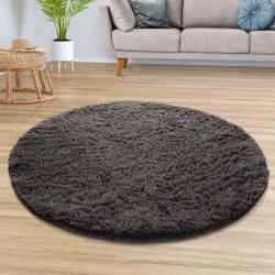 TT Home Teppich Wohnzimmer Hochflor Langflor Weich Soft Modernes Einfarbiges Design, Farbe: Grau Anthrazit, Größe:120 cm Rund 120 cm Rund Grau Anthrazit
