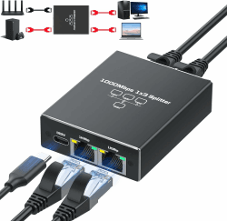 Oliveria LAN Splitter 1 auf 3 1000Mbps Ethernet Splitter LAN Switch 3 Port Mit Type-C-Netzkabel Gigabit Switch für Computer, Hub, Switch, Router, Set-Top Box, Digital TV, et Lan 1 auf 3