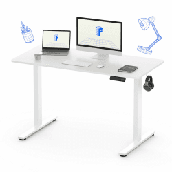 FLEXISPOT Höhenverstellbarer Schreibtisch Basic Plus 120x60cm mit Haken und Memory-Handsteuerung-Sitz-Stehpult für Büro & Home-Office (Weiß) 120 x 60 cm Weiss Platte Plus Weiss Gestell