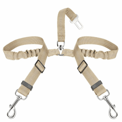 SlowTon Anschnallgurt Hund Auto, 2 in 1 verhedderungsfreier langlebiger elastischer Hundegurt fürs Auto, Verstellbarer reflektierender Sicherheitsgurt Hunde für Auto auf Reisen & Ausgehen 2 Klein in 1 Beige