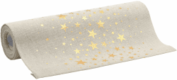 100%Mosel Tischläufer Leinenoptik Natur, Sterne in Gold, (28 cm x 5 m), Tischband, edle Tischdeko für Weihnachten & Adventszeit, Festliche Dekoration zu besonderen Anlässen Sterne Natur/Gold