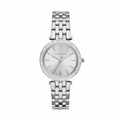 Michael Kors Damenuhruhr Darci, 39mm Gehäusegröße, Dreizeigerwerk, Edelstahlarmband 33MM Silberton und Hellgrau