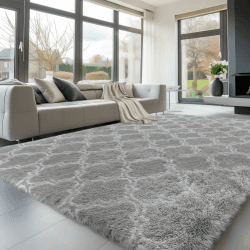 Sour Lemon Hochflor Teppich Grau Teppich Wohnzimmer 240x300 Waschbar Anti-Rutsch Extra Große Teppich Schlafzimmer Flauschige Moderne Teppiche Matte Teppichen für Schlafzimmer Kinderzimmer Hellgraue Laterne 240x300cm
