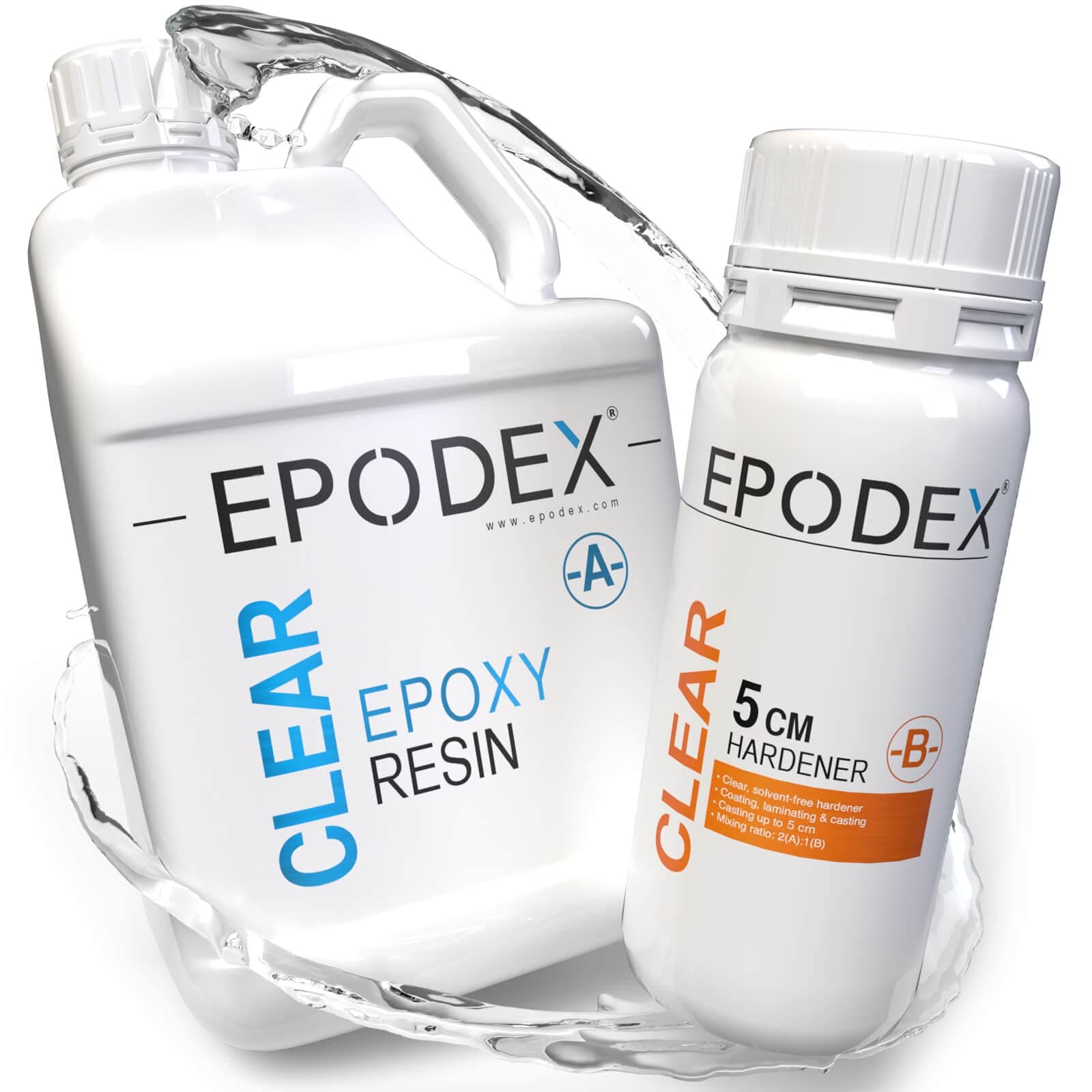 EPODEX® 2K Epoxidharz | Epoxy in Gießhöhe 0-5cm | River-Tische, Lampen und Epoxidharz Zubehör | Gießharz | Kunstharz | Resin | Klar oder in 40 Epoxidharz Farbe | Mengenrabatt 0,75kg A. Clear - Transparent