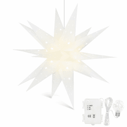 3D Weihnachtsstern Beleuchtet Fenster Batterie mit Timer - 45cm led Weihnachtsbaumspitze Stern, Leuchtstern Stern Zum Dekorieren von Weihnachtsbaum, Innenhof, Balkon Und Garten - Qijieda(White) φ45 X 45cm Weiß