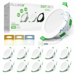 ALUSSO LED Einbaustrahler 230V Dimmbar Ultra Flach LED Spots 68mm 3WT 4W 6W 8W 3CCT 3000K 4000K 6500K IP44 Einbauleuchten Deckenspots Einbauspots für Badezimmer Küche Wohnzimmer, 10er Set 4w/6w/8w Schaltbar - Rund Weiß 10er Set