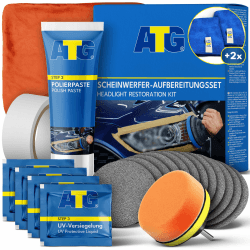 ATG® Scheinwerfer Aufbereitung Set - Universal Auto Scheinwerfer Polierset für Matte & Blinde Scheinwerfer - Einfache Scheinwerfer Aufbereitung - Scheinwerfer Reparatur Set inkl. Mikrofasertücher Einzelset mit Microfaser