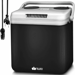 tillvex Kühlbox elektrisch 32L | Mini-Kühlschrank 230 V und 12 V für KFZ Auto Camping | kühlt & wärmt | ECO-Modus Anthrazit